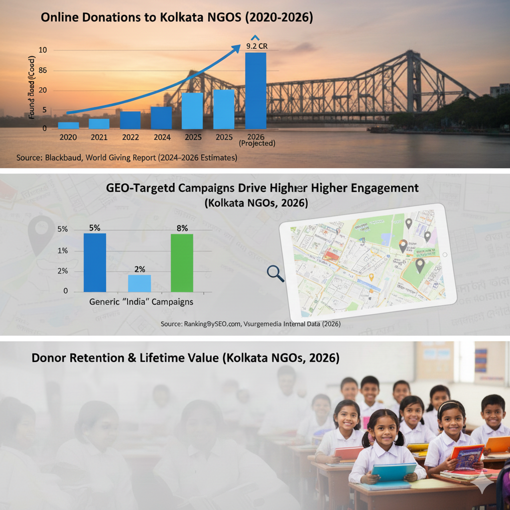 “Kolkata NGO fundraising event showing digital donations, local children support, and community engagement”