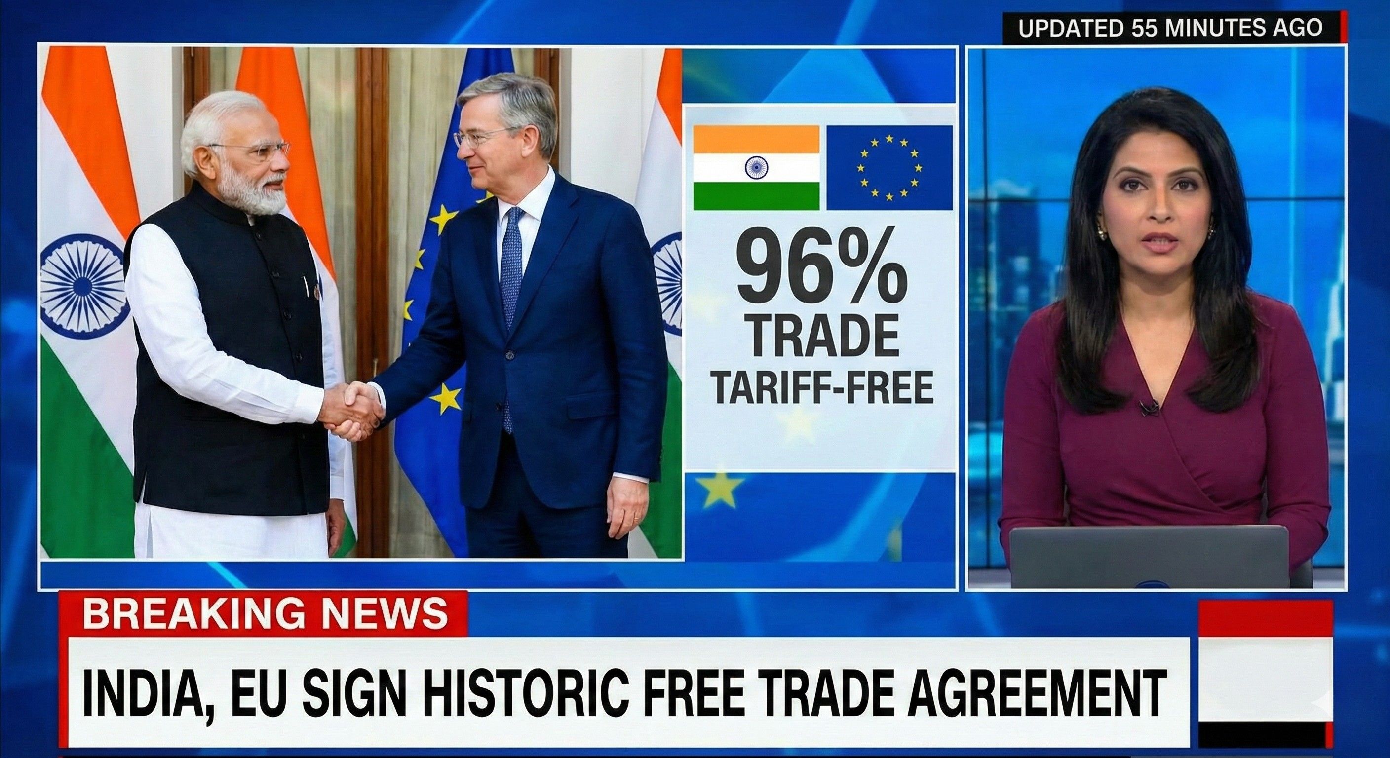 India EU sign historic deal celebrating free trade agreement and 96% tariff reduction